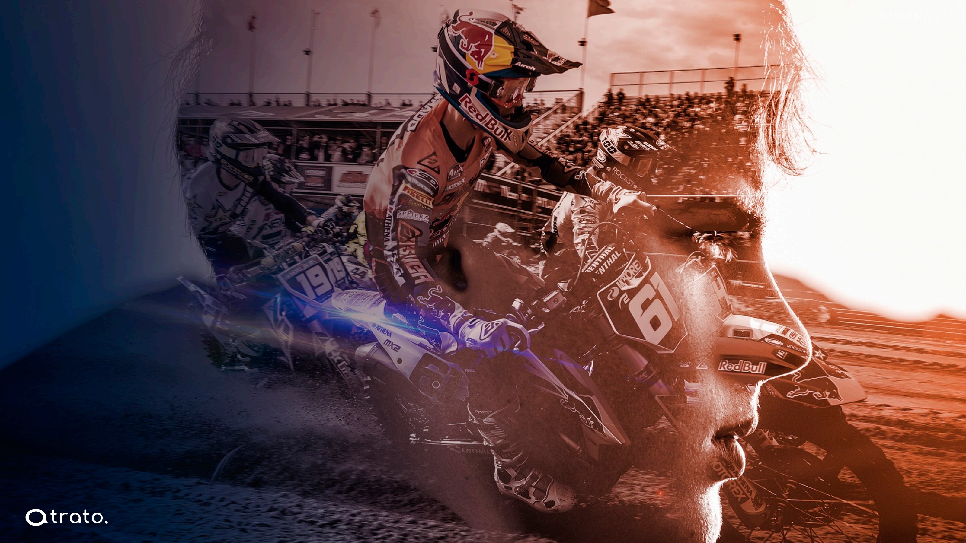Composición corporativa de doble exposición con motocross para presentación de marca